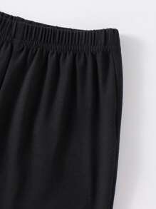 SHEIN 2pcs/Set Young Girl Casual Daily Wear Pink Short Sleeve Bow T-Shirt And Black Flare Pants, Summer Cute Outfit