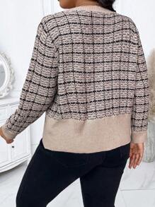 Calvaya Cárdigan de cuello redondo con botones frontales, manga larga, a cuadros y de talla grande para invierno - Multicolor - Ver 2