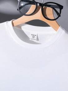 SHEIN 3 件套青少年男孩宽松字母印花 V 领背心、圆领短袖 T 恤和裤子，春夏季休闲运动装，适合上学、旅行、度假 - 霧霾藍 - 查看 4