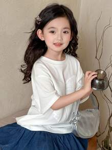 Dazy Kids Girls Bow Print Short Sleeve Knit T-Shirt With Bow, Summer - White - View 5