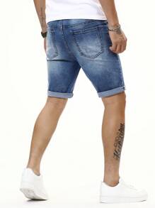 Manfinity Homme Short en jean pour hommes en coton avec poches en biais