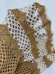 SHEIN Swim Curve Plus Size Vacation Beach Contrasting Stripe Hollow-Out Knit Cover Up For Summer - Multicolor - View 6