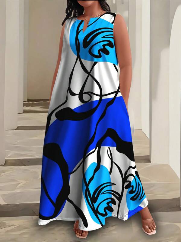 Maweii Maweii Femei Plus Size Summer Random Print Floral Print Rochie la mijlocul gambei, Vacanta, Rochie Primavara, Tinuta Vara Femei, Maxi