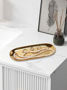 1pc Gold Luxurious Metal Storage Tray Heart Shaped Jewelry Display Tray Home Decoration Serving Plate Craft For Table Organizer Oval (7in/8.7in/10.2in) - Gold - View 11