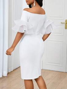 SHEIN Lady Vestido blanco de organza con volantes para primavera y verano, vestido de invitada de boda, vestido elegante para mujer, vestido de Día de San Valentín, vestido blanco elegante para mujer, vestido de cumpleaños para mujer, vestido de fiesta de graduación para mujer - Blanco - Ver 2