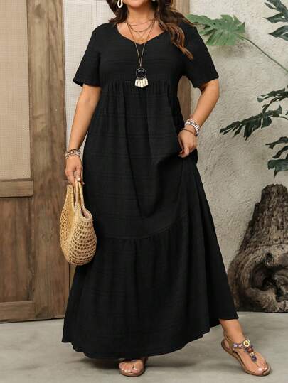 EMERY ROSE Plus Size Women's Long Green Spring Dress Summer Outfits For Women Plus Size