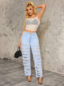 SHEIN SXY Fashionable Casual Stylish Distressed Straight Leg Jeans For Women