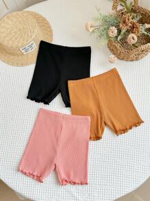 LMoss 3pcs/Set Young Girl Solid Color Knitted Fitted Casual Leggings Shorts Set - Multicolor - View 1