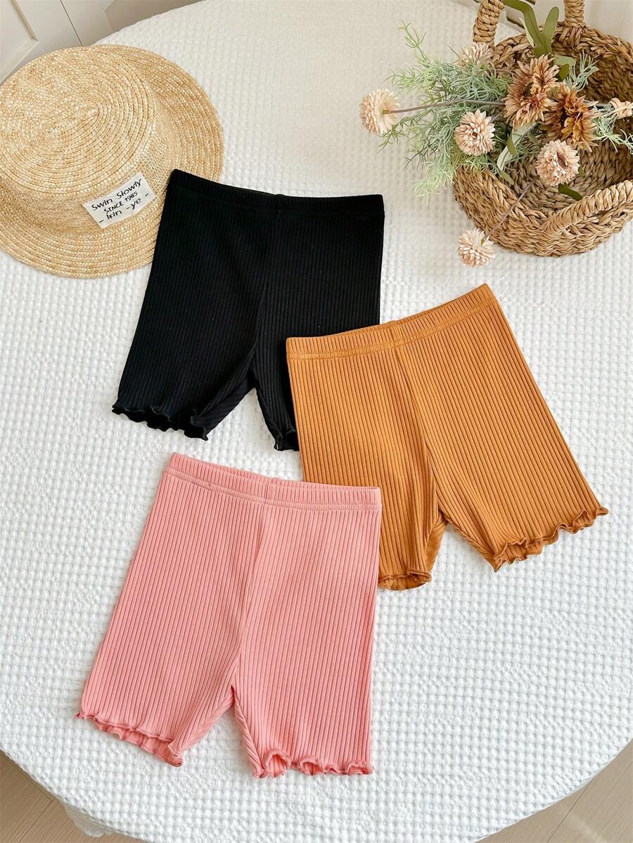 LMoss 3pcs/Set Young Girl Solid Color Knitted Fitted Casual Leggings Shorts Set - Multicolor - View 1