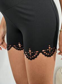 SHEIN Adjustable Waist Solid Color Maternity Leggings - Black - View 2