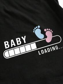 Modmama T-shirt de maternité ajusté à manches courtes avec imprimé lettre et empreinte de pied, mélange de coton