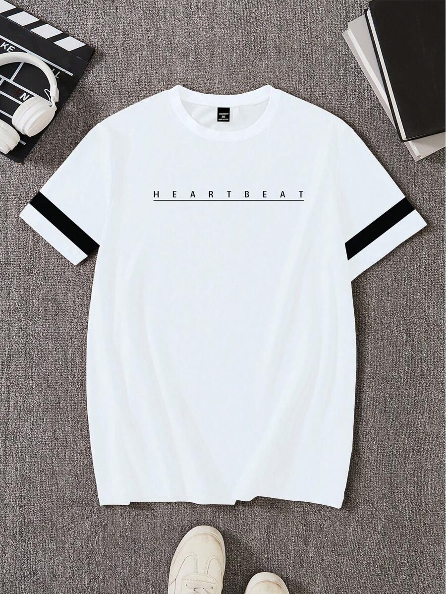 Manfinity Homme Plus Size Slogan Print Men's Casual Short Sleeve T-Shirt, Suitable For Daily Wear - White - View 1