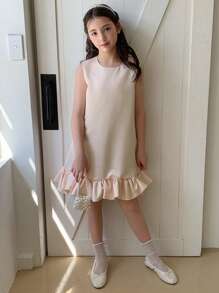 DAZY Tween Girl Sleeveless Ruffle Hem Autumn/Fall Dress,Back To School Clothes - Beige - View 6