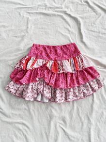 Soleia Minifalda bohemia retro con estampado floral multicapa, diseño de paisley, cintura baja, apta para vacaciones, festivales de música, estilo bohemio, citas y tardes de té.