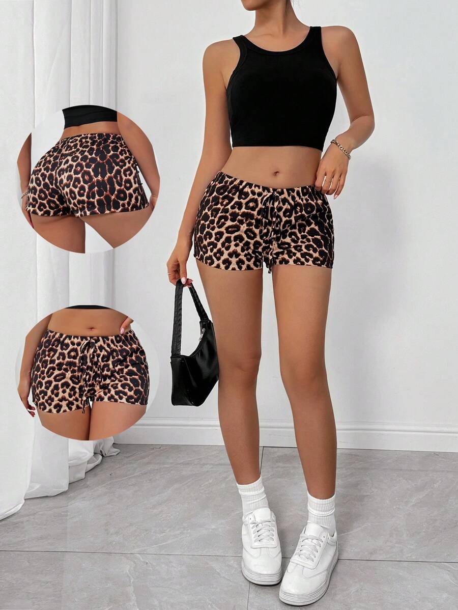 Chiquease Short de mujer de tiro bajo con estampado de leopardo, pantalones cortos súper cortos - Multicolor - Ver 1