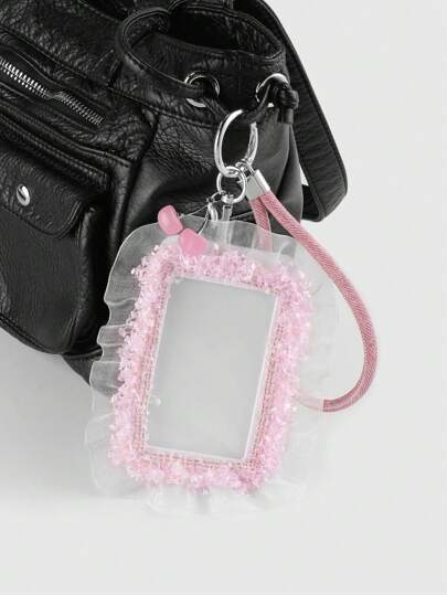 Kawaii 1 pièce Style INS Jolie fille mode, pendentif rose en dentelle de qualité supérieure avec faux cerise, support de carte d'identité transparent avec cordon, porte-clés et breloque de sac à main DIY, convient aux filles et aux femmes, cadeau idéal