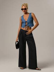 Forever 21 Pantalones anchos/estilo occidental para mujer otoño e invierno, ropa para el Día de San Valentín, ropa de Año Nuevo, pantalones para días festivos, vacaciones, holgados, casual de negocios, para salir, ropa de Navidad para mujer, pantalones, elegante, talla pequeña, color rojo borgoña