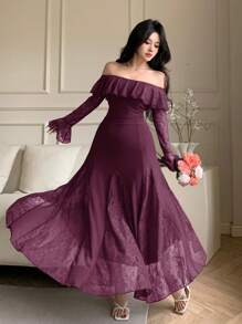 DAZY Women's Sexy Wrap Midi Dress, Spring & Summer Elegant,Ruffle - Red Violet - View 4