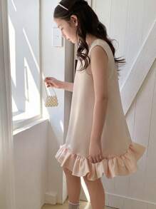 DAZY Tween Girl Sleeveless Ruffle Hem Autumn/Fall Dress,Back To School Clothes - Beige - View 1