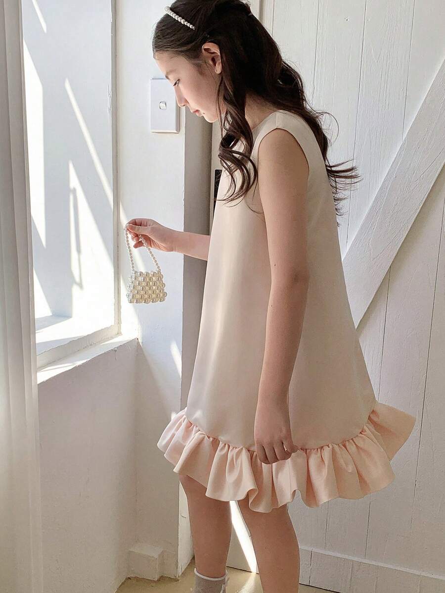 DAZY Tween Girl Sleeveless Ruffle Hem Autumn/Fall Dress,Back To School Clothes - Beige - View 1