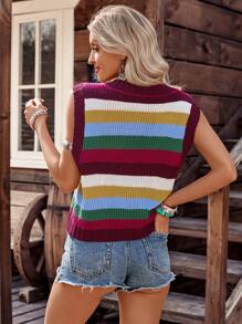 LanaWest Women's Vacation Casual Country Colorful Stripe Knitted Vest