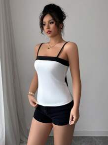 Elenzga Stijlvolle en veelzijdige forensenjurk voor dames, elegant, Frans, romantisch, kleurblok, strik op de rug, getailleerde camisole, lente en zomer