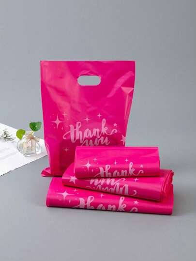 50pcs Rose Thank You Gift Bags, Plastic Bags For Small Business, Shopping Bags, Ideal For Festival, Birthday, Party Favors, Wedding Gift Packaging, Suitable For Gifts, Parties, Shops, Boutiques, Etc.