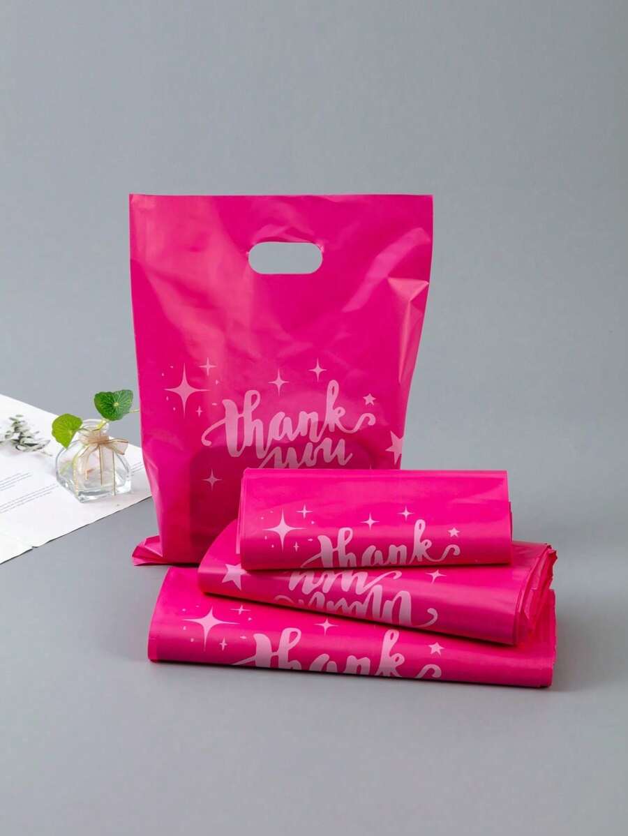 50pcs Rose Thank You Gift Bags, Plastic Bags For Small Business, Shopping Bags, Ideal For Festival, Birthday, Party Favors, Wedding Gift Packaging, Suitable For Gifts, Parties, Shops, Boutiques, Etc.