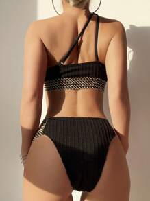 SHEIN Swim 2 件套女士性感高腰比基尼套装 - 黑色 - 查看 2
