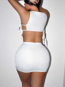 Zolique 2 件套性感纯色短款背心和迷你裙套装，夏季