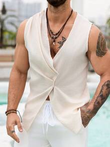Manfinity RSRT Heren effenkleurig enkelrijs asymmetrisch casual vest
