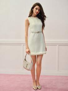 MOTF PREMIUM VESTIDO SIN MANGAS CON DOBLADILLO CRUDO DE TWEED - Albaricoque - Ver 6