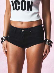 SUMWON WOMEN Denim Booty Shorts Ultra High Rise Hot Pants Mini Length Distressed Festival Club Party Summer Beach Wear Raw Hem Stretchy Fitted