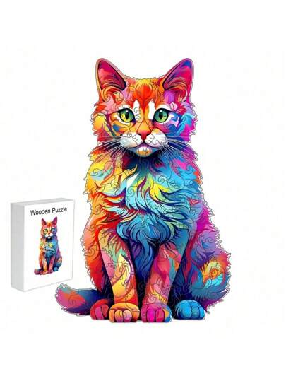 Puzzle din lemn pentru ameliorarea stresului pentru adulți, pisică colorată, în formă de animal, și puzzle unic pentru ziua de naștere/cadou de Crăciun, puzzle, Crăciun, Crăciun, Puzzle, pisică, puzzle, puzzle, puzzle pentru adulți