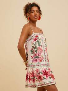 Travachic Women's Tropical Floral Print Sleeveless Casual Dress, Spring&Summer,Summer Outfits For Women,Beach Outfits For Woman,Women,Spring Break,Concert Outfit Women,Boho,Rave Outfits,Tropical Vacation, Festival,Romantic Summer Dresses For Women Boho Dresses For Women Tropical Dresses For Women Women Dresses Vacation New Arrivals Women Dress,Dresses For Women Summer - Multicolor - View 4