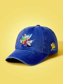TOM & JERRY X SHEIN Fashionable Casual Washed Cartoon Cat Print Baseball Cap
