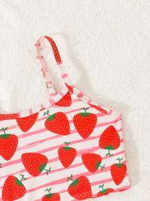 SHEIN 年轻女孩草莓条纹度假比基尼套装 - 彩色 - 查看 5