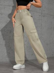 SHEIN EZwear Casual Washed Straight-Leg Cargo Jeans