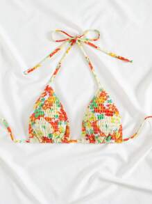 SHEIN Swim Random Floral Print Swimwear Bikini Top, Beach Summer - Multicolor - View 5