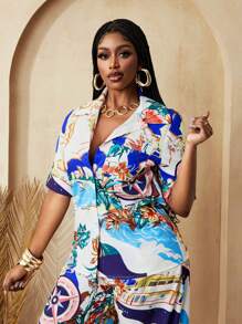 BamGleam Women's Floral Print Knotted Front Short Sleeve Vacation Shirt