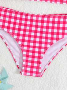 Young Girl Plaid Frill Bikini Swimwear Set, Random Print - Multicolor - View 5