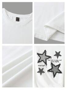 Tseoso 超大号女士简约星星印花圆领短袖 T 恤，宽松版型，夏季，男女通用