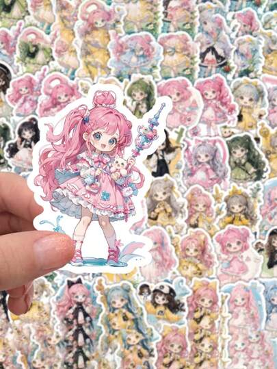 60 张卡哇伊女孩涂鸦贴纸，适用于装饰手机、笔记本电脑、笔记本、DIY 相册返校