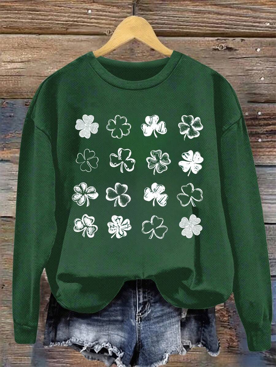 EMERY ROSE 大码女式休闲长袖圆领宽松套头连帽衫运动衫 - 綠色 - 查看 1