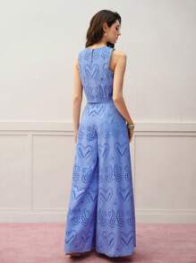 MOTF PREMIUM EYELET EMBROIDERY BLOUSE & WIDE LEG PANTS - Blue - View 3
