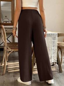 SHEIN Pantalones de maternidad de pierna ancha holgados y casuales, para primavera/verano - Marrón - Ver 2