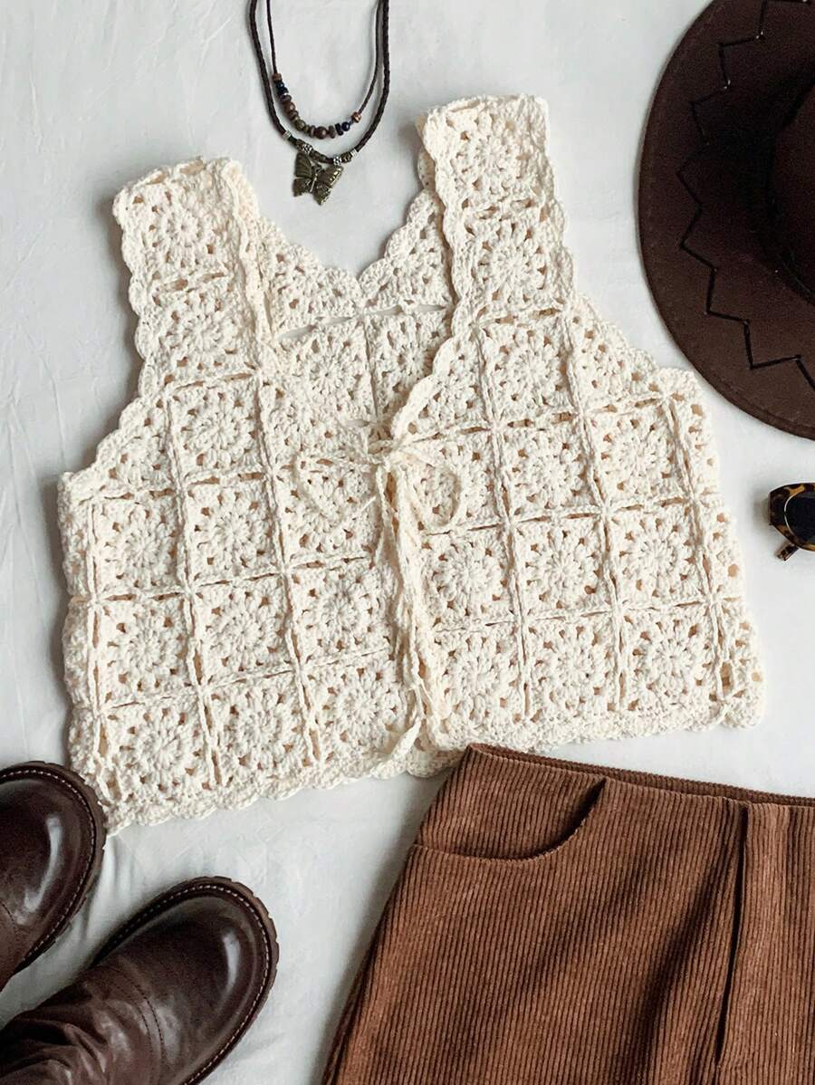 Comfortcana Women's Summer Boho Western Cowgirl Style Solid Color Simple Stylish Sweater Vest Summer For Women,Summer - Beige - View 1