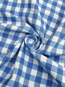 SHEIN Zwangerschapsblouse met blauwe ruit en ruches en bloemenborduurwerk