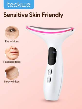 Teckwe Beauty Massager For Face And Neck,Neck Face Lifting Massager,4 Levels Of Strength & Constant Temperature Massage,Intense Pulsed Neck Face Beauty Instrument Firming Wrinkle Removal Tool,Heating And Vibrating Skin Rejuvenating Beauty Device To Lift
