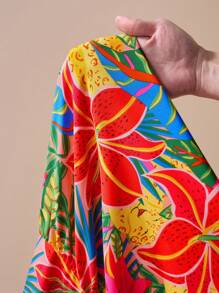 Zivah 2pcs/Set Women's Tropical Plant Print Off Shoulder Crop Top And High Slit Skirt Vacation Casual Outfit